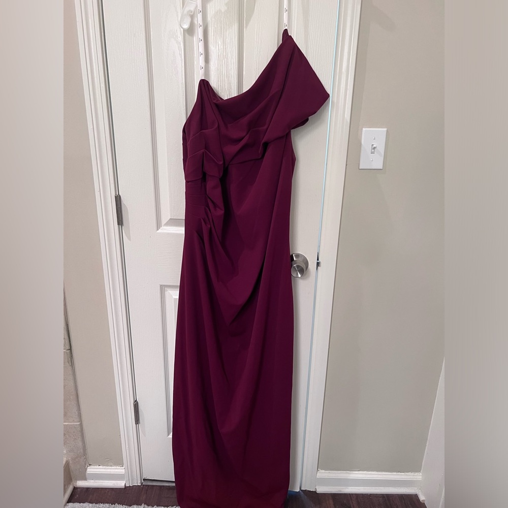 Wine color- David’s Bridal one shoulder floor length dress